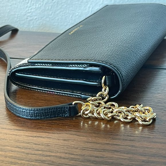 Burberry Henley Check Chain Crossbody Wallet Bag Leather & Fabric Black - Picture 7 of 13